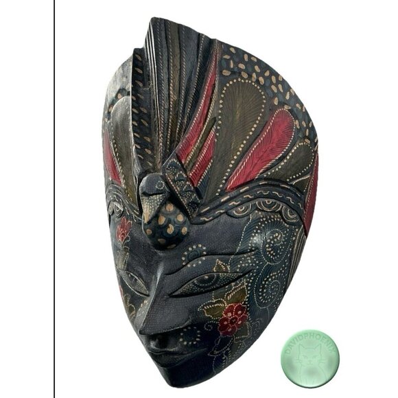 Authentic Handmade Indonesian Wooden Wall Mask – Kenya Wood Carving – Excellent - Picture 3 of 5